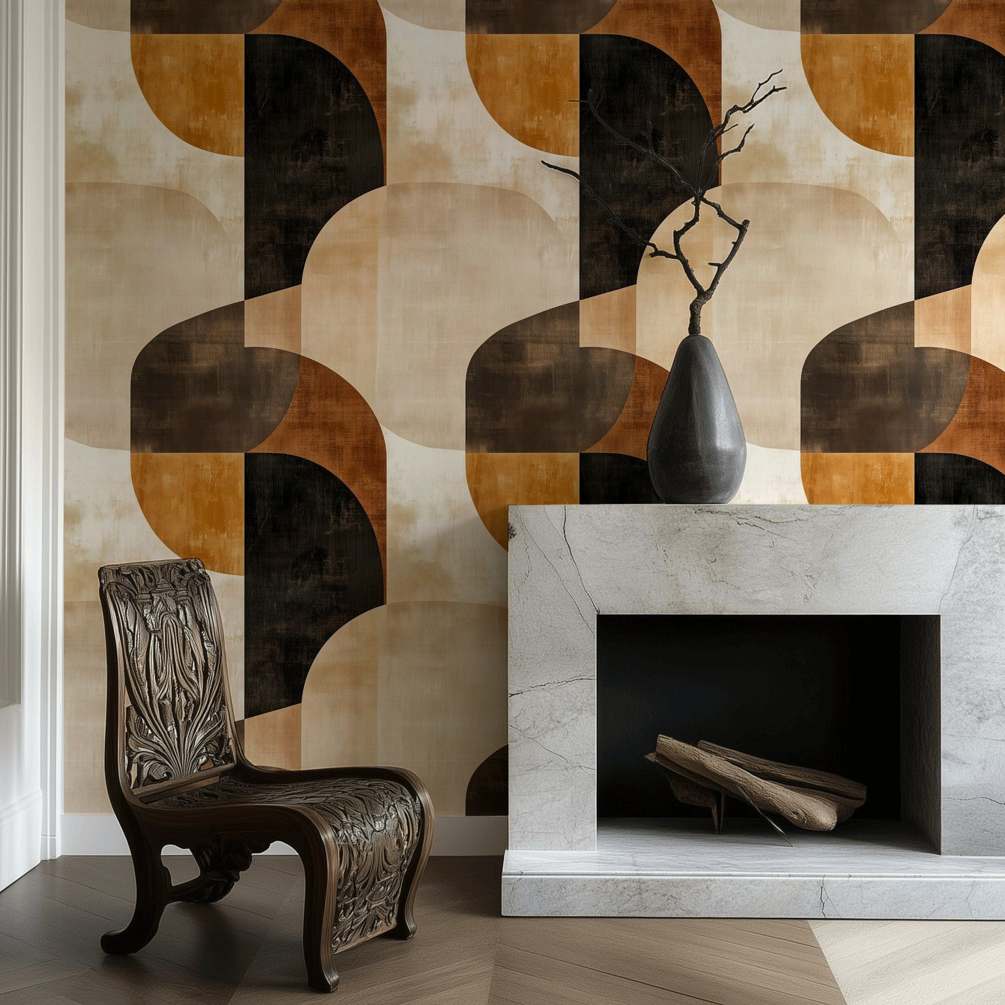 Warm Beige and Brown Geometric Pattern Wallpaper