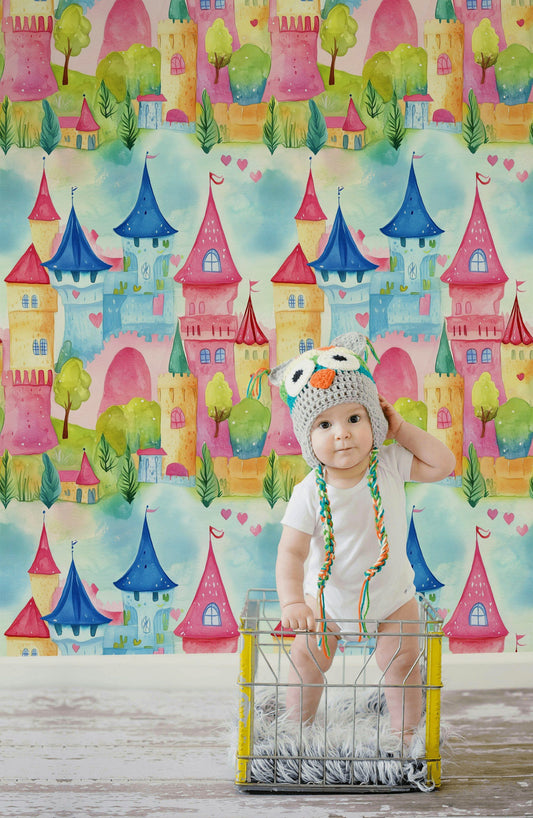 Fairytale Castle Wallpaper Whimsical Pastel Kids Decor