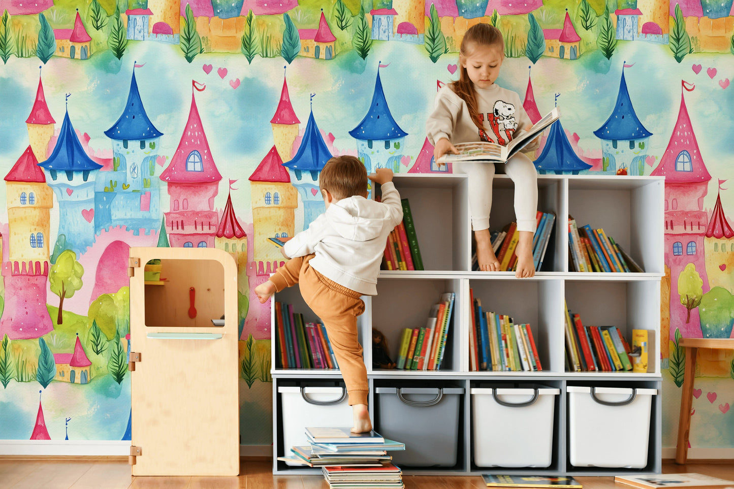 Fairytale Castle Wallpaper Whimsical Pastel Kids Decor
