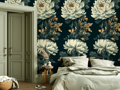 Dark Midnight Floral Elegance Wallpaper