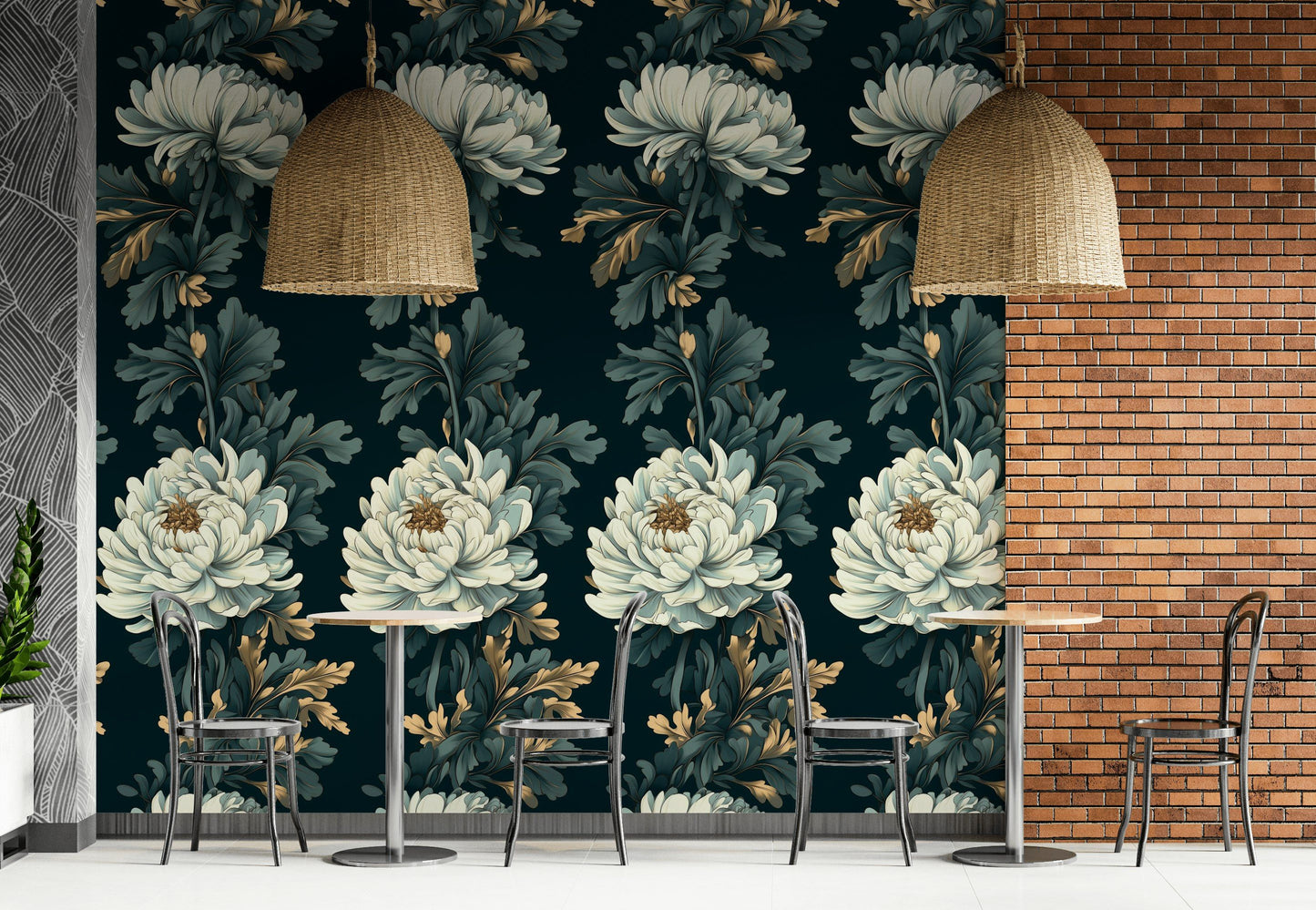 Luxe Chrysanthemum Wallpaper Gold Look Botanical Wall Mural