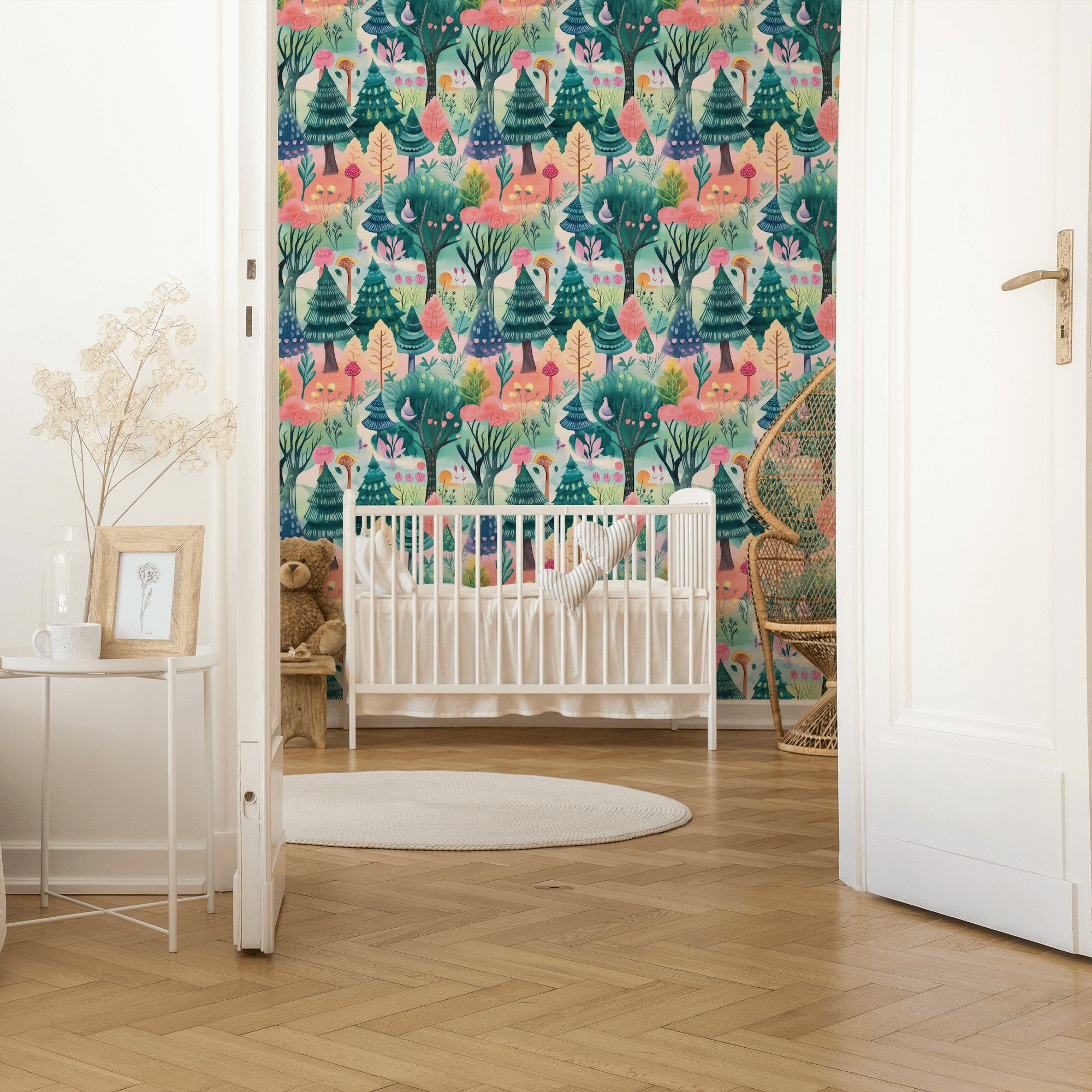 Colorful Woodland Creatures Kids Wallpaper