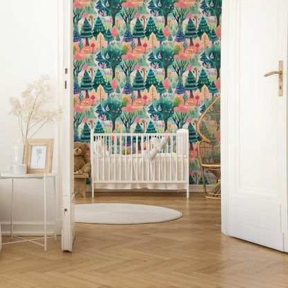 Colorful Woodland Creatures Kids Wallpaper