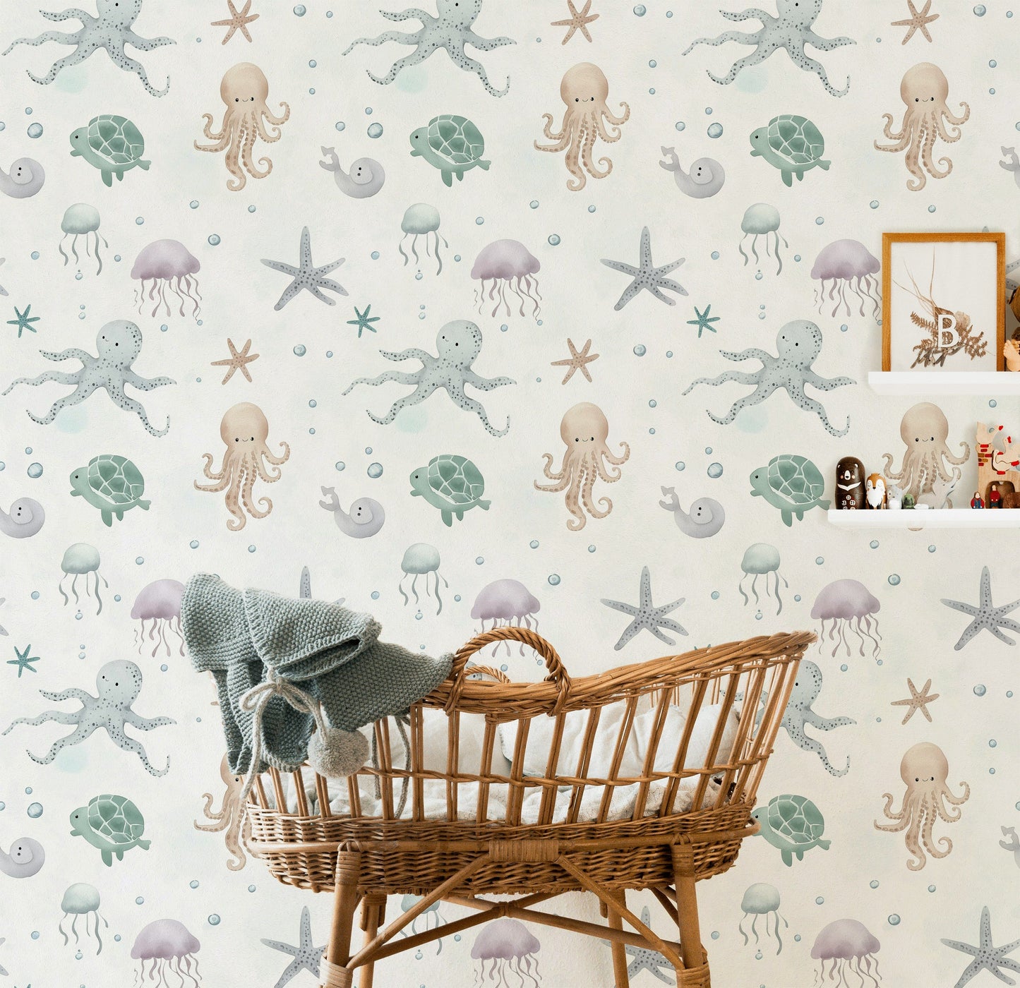 Undersea Octopus & Jellyfish Wallpaper Cute Ocean Decor