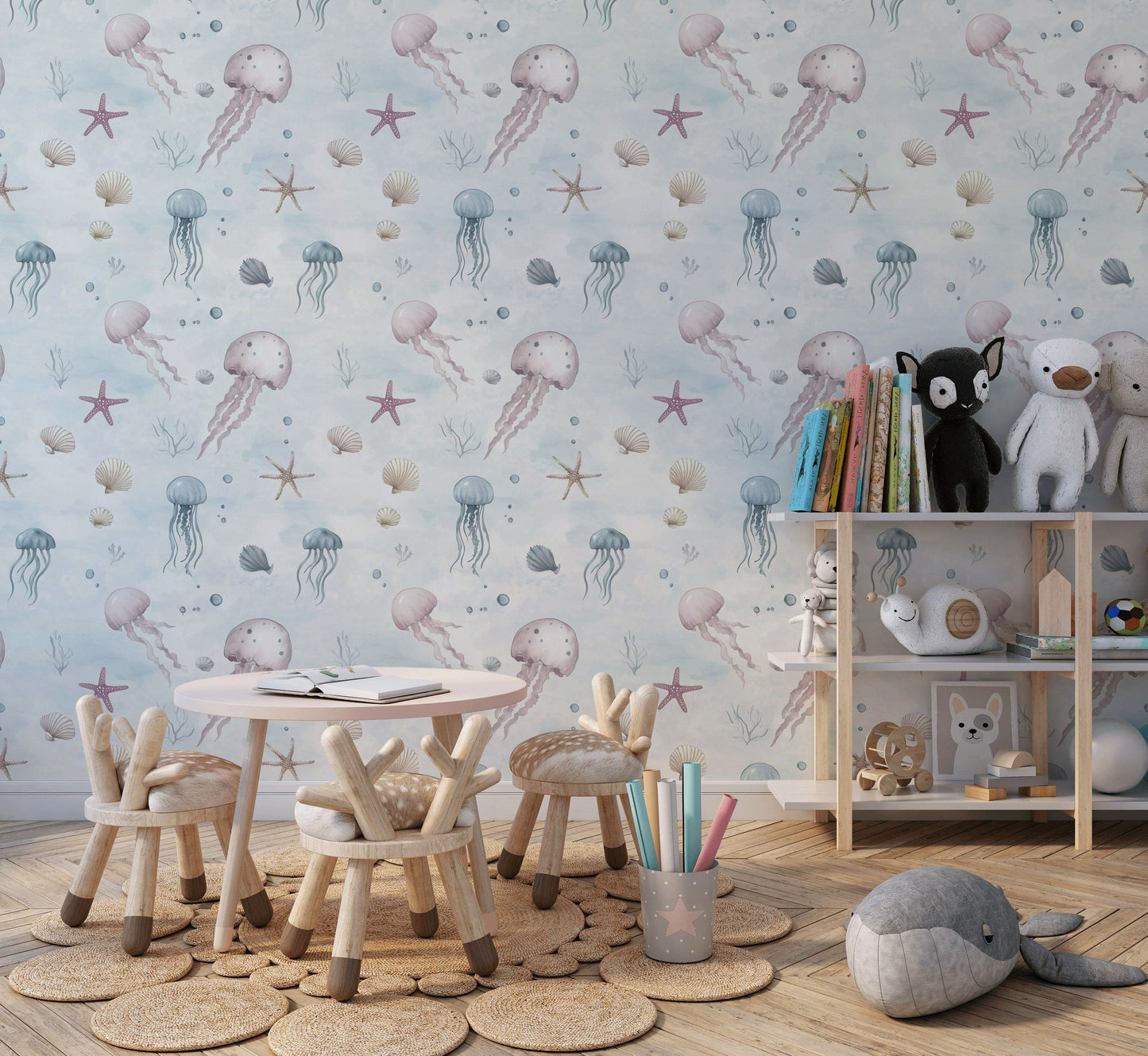 Undersea Jellyfish Wallpaper  Pastel Ocean Nursery Decor