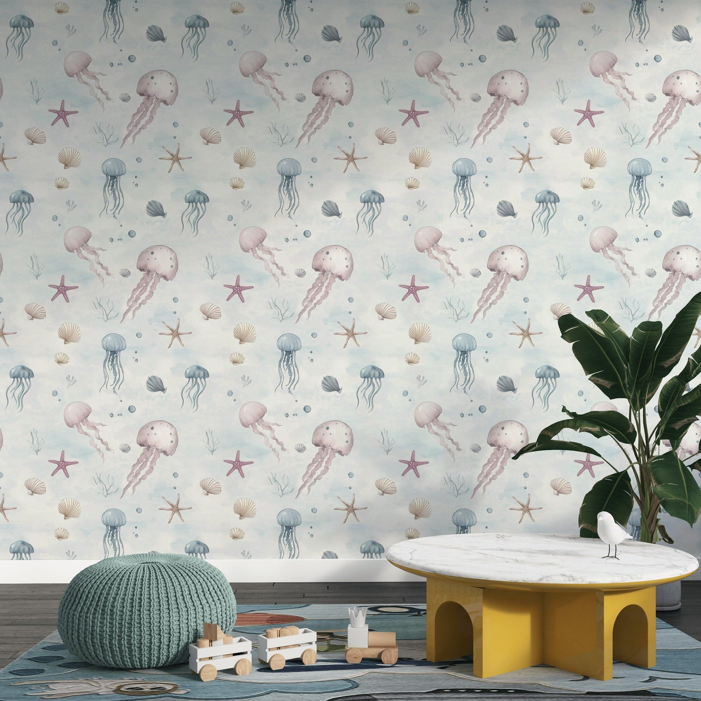 Undersea Jellyfish Wallpaper  Pastel Ocean Nursery Decor