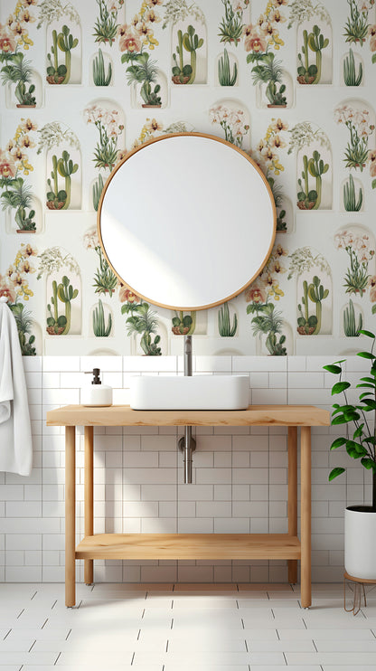 Cream Tropical Floral and Botanical Wallpaper