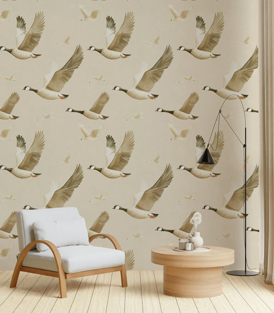 Flying Geese Farmhouse Wallpaper Tranquil Countryside Decor