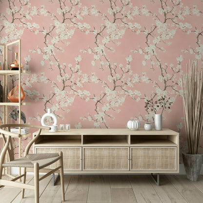 Blush Pink Cherry Blossom Floral Wallpaper
