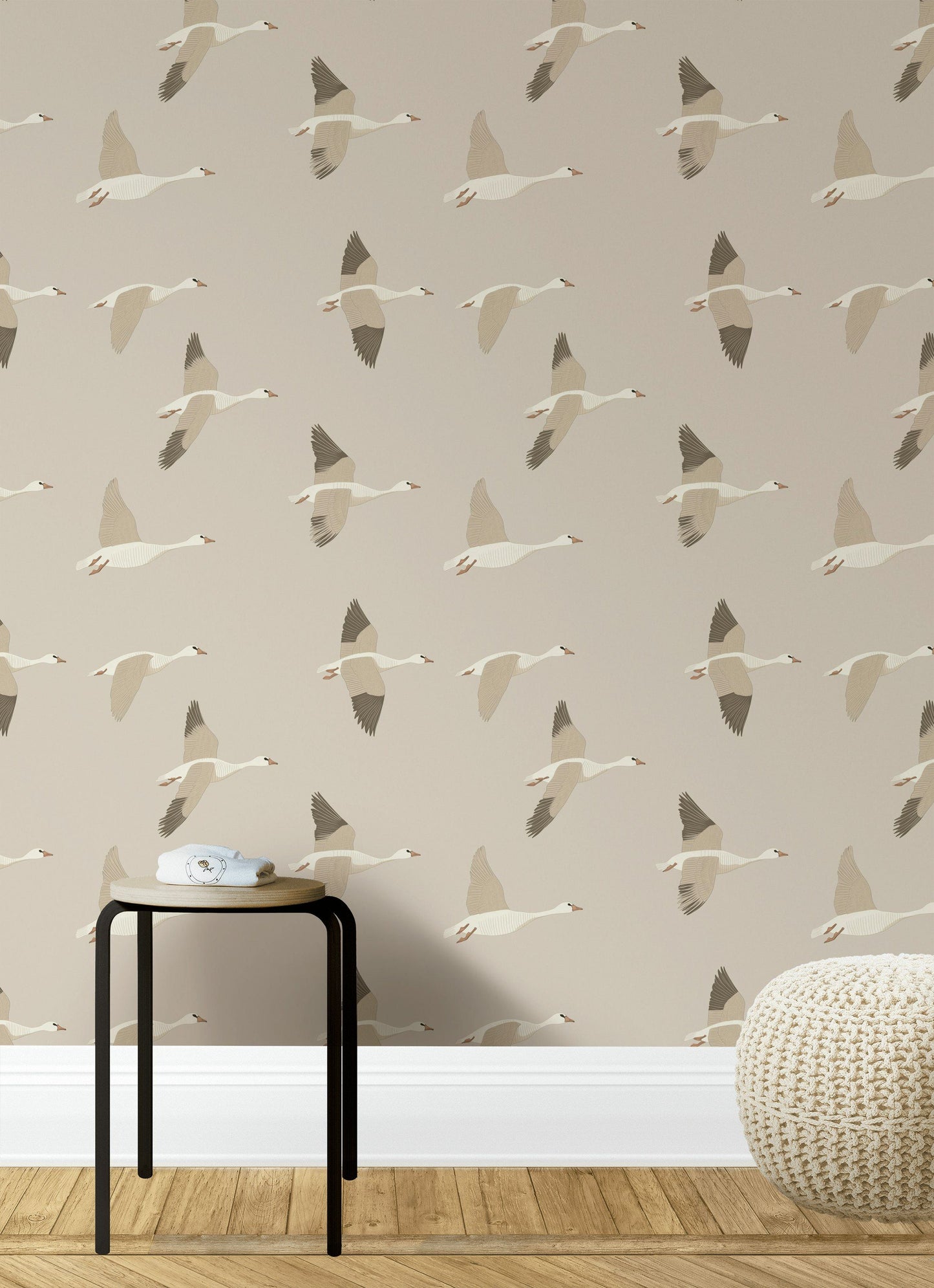 Flying Geese Wallpaper Neutral Scandinavian Wall Mural