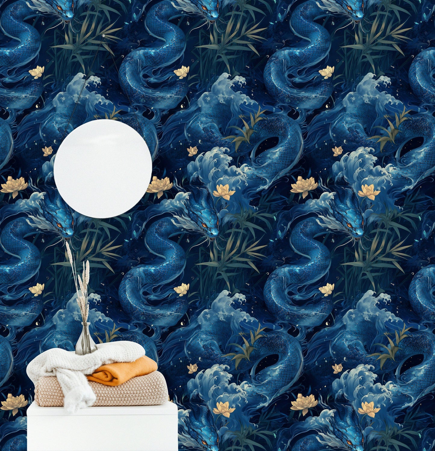 Blue Dragon Wallpaper Japanese Koi Wall Decor