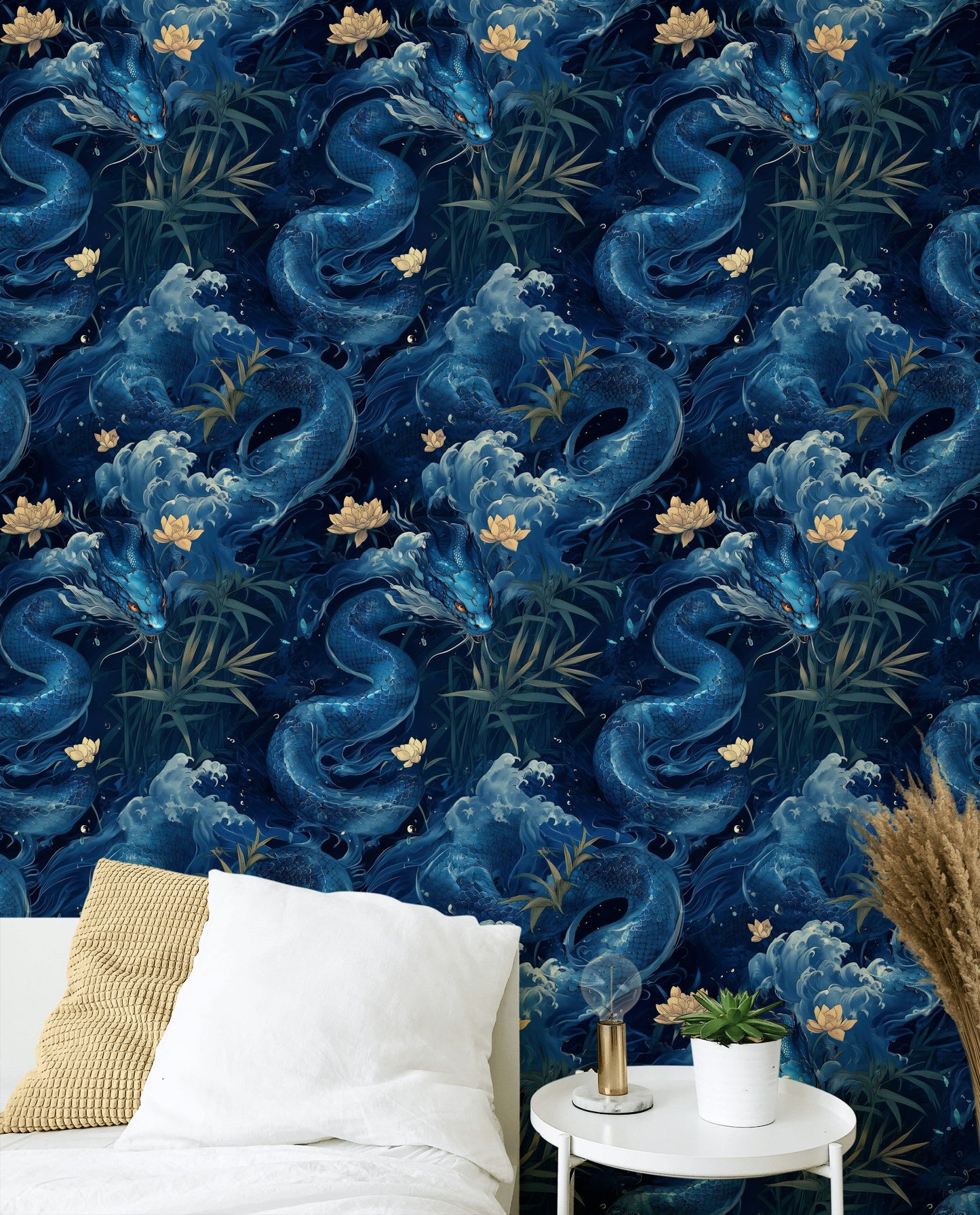 Blue Dragon Wallpaper Japanese Koi Wall Decor