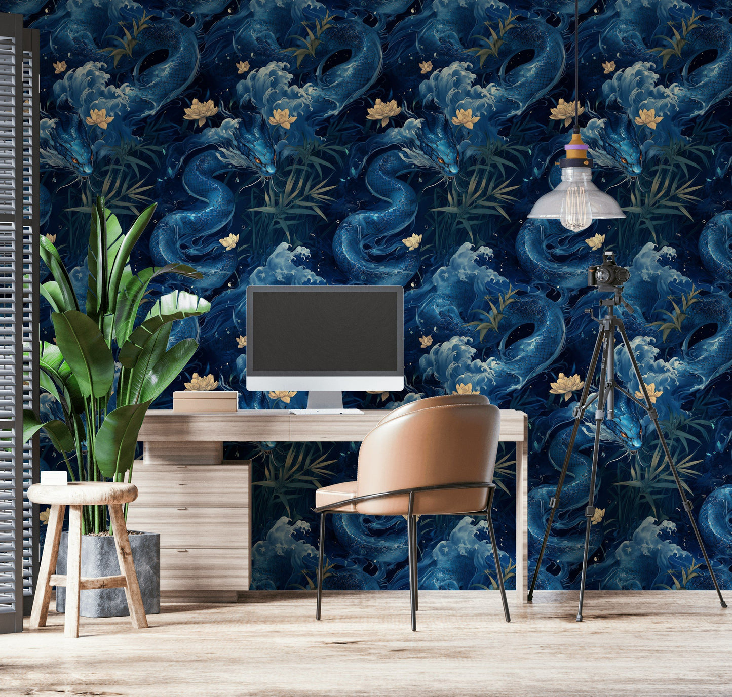 Blue Dragon Wallpaper Japanese Koi Wall Decor