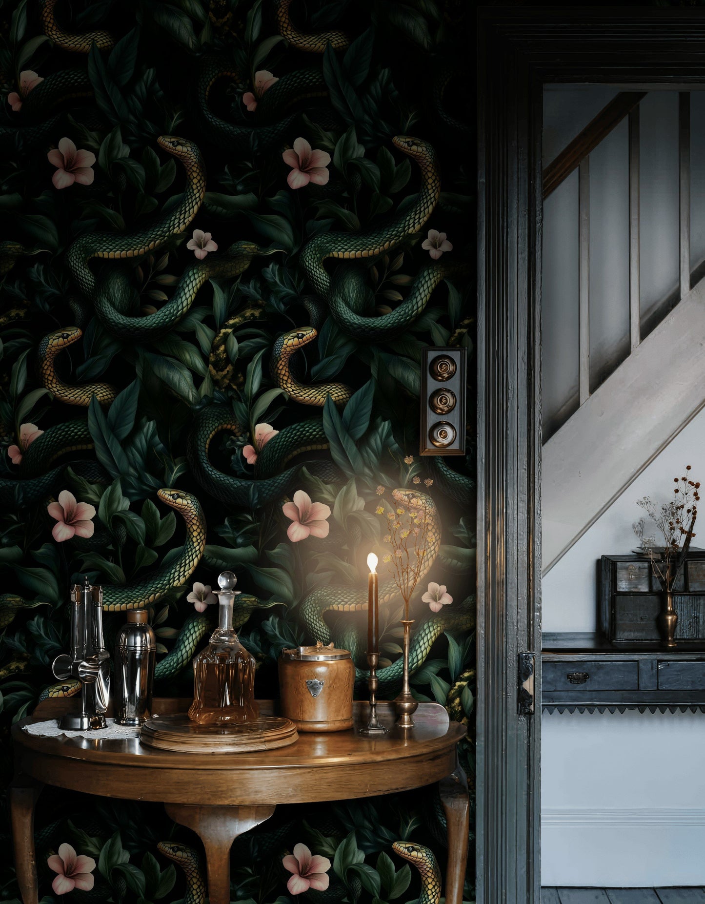 Snake Jungle Wallpaper Botanical Green Decorative Mural