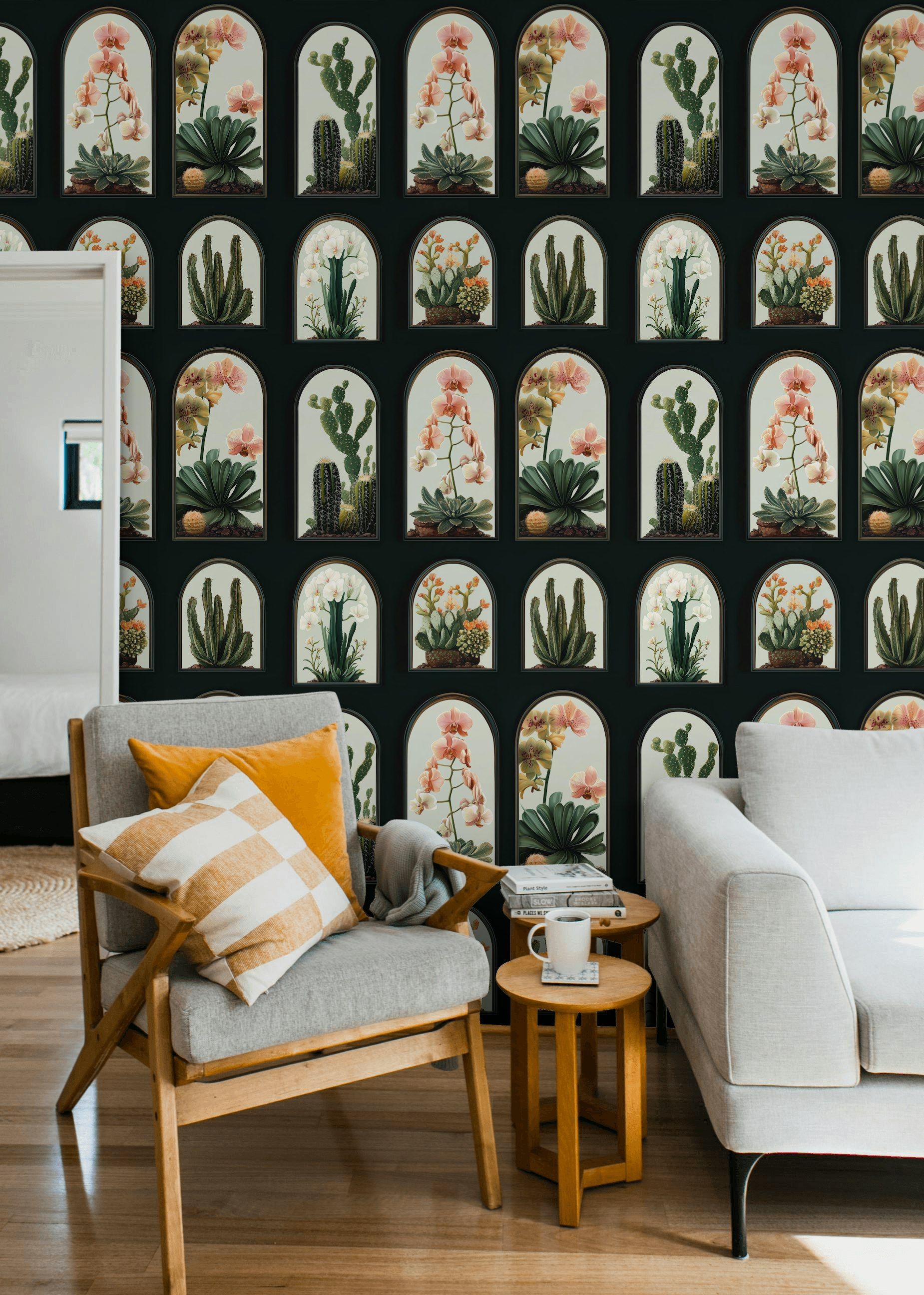 Dark Background Archway Botanical Wallpaper