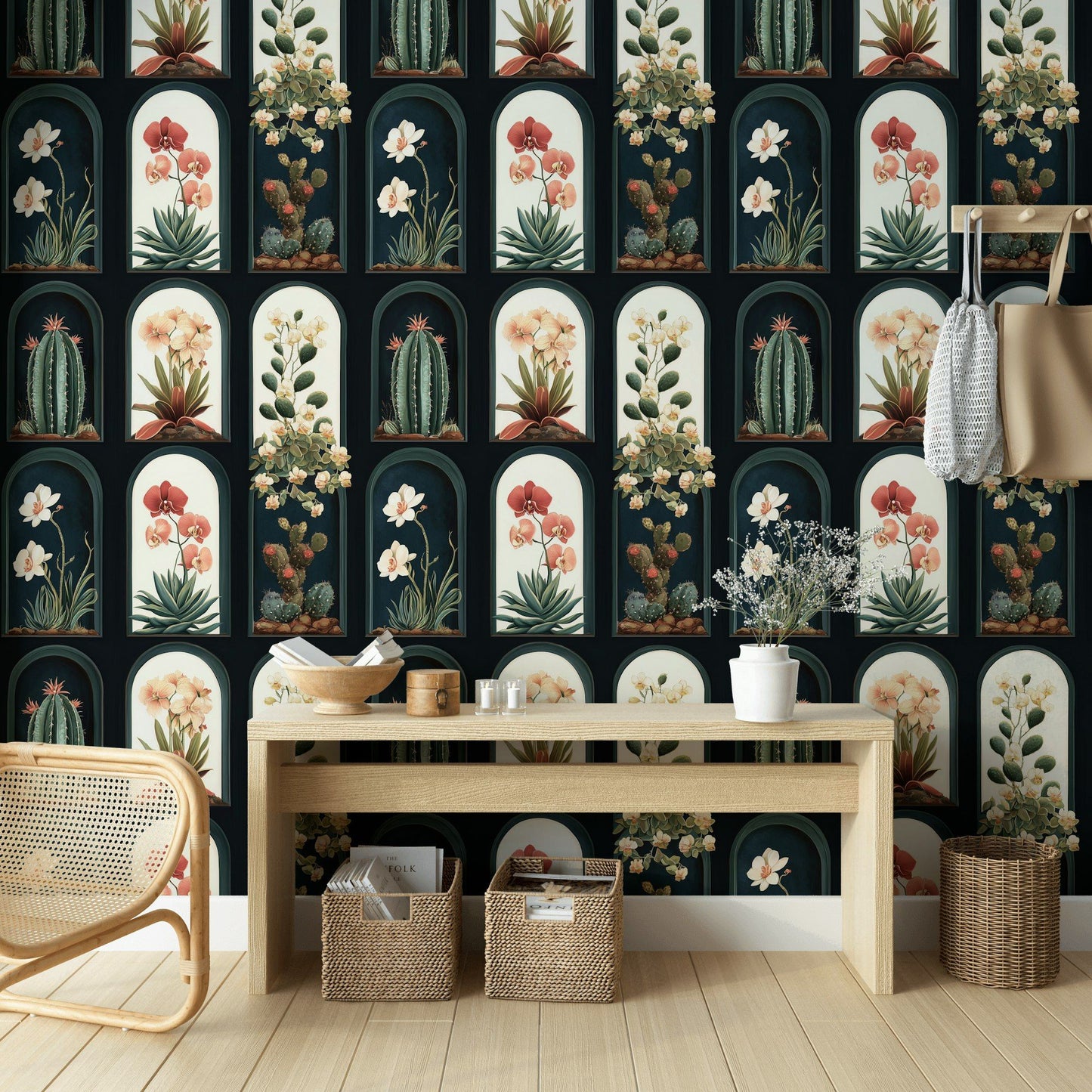 Cactus Orchid Wallpaper Botanical Arch Wall Mural