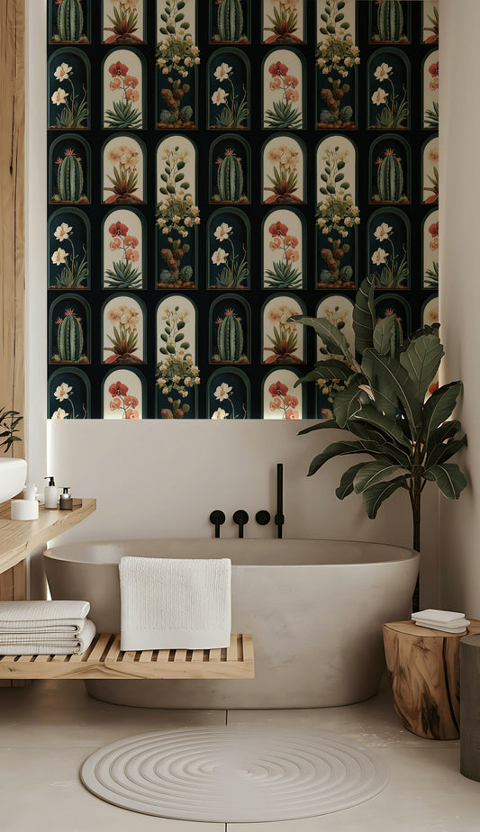 Cactus Orchid Wallpaper Botanical Arch Wall Mural