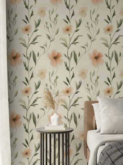 Cream and Blush Wildflower Botanical Wallpaper