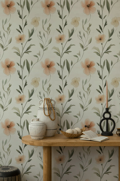 Cream and Blush Wildflower Botanical Wallpaper
