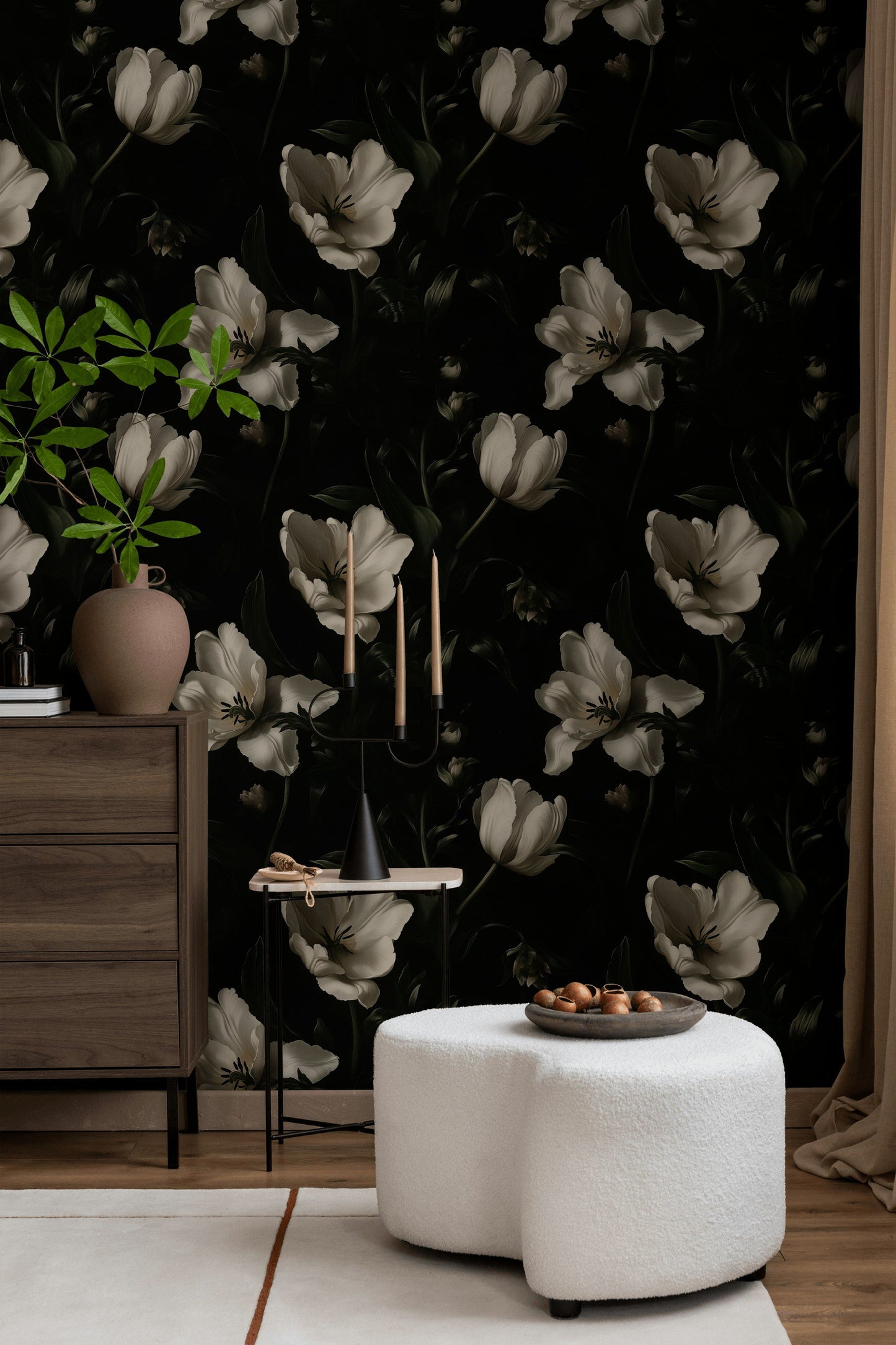 Black and White Flower Wallpaper Moody Botanical Wall Mural