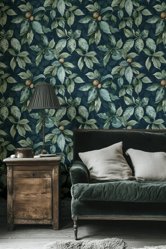 Moody Botanical Wallpaper Dark Teal Vintage Wall Mural