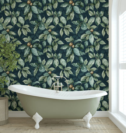 Midnight Green Foliage Botanical Wallpaper