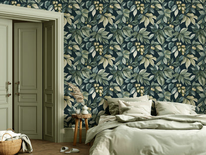 Dark Green Foliage Botanical Pattern Wallpaper
