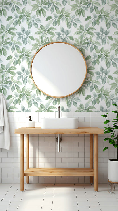 Soft Green Leaf Botanical Pattern Wallpaper