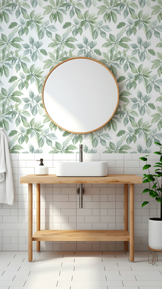 Sage Green Leaf Wallpaper Watercolor Botanical Wall Mural