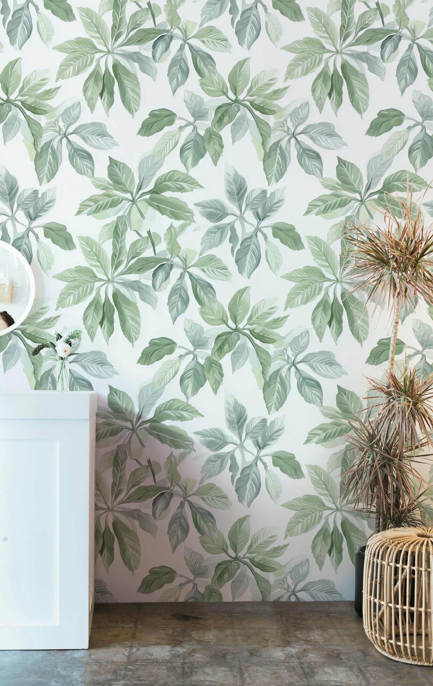 Sage Green Leaf Wallpaper Watercolor Botanical Wall Mural