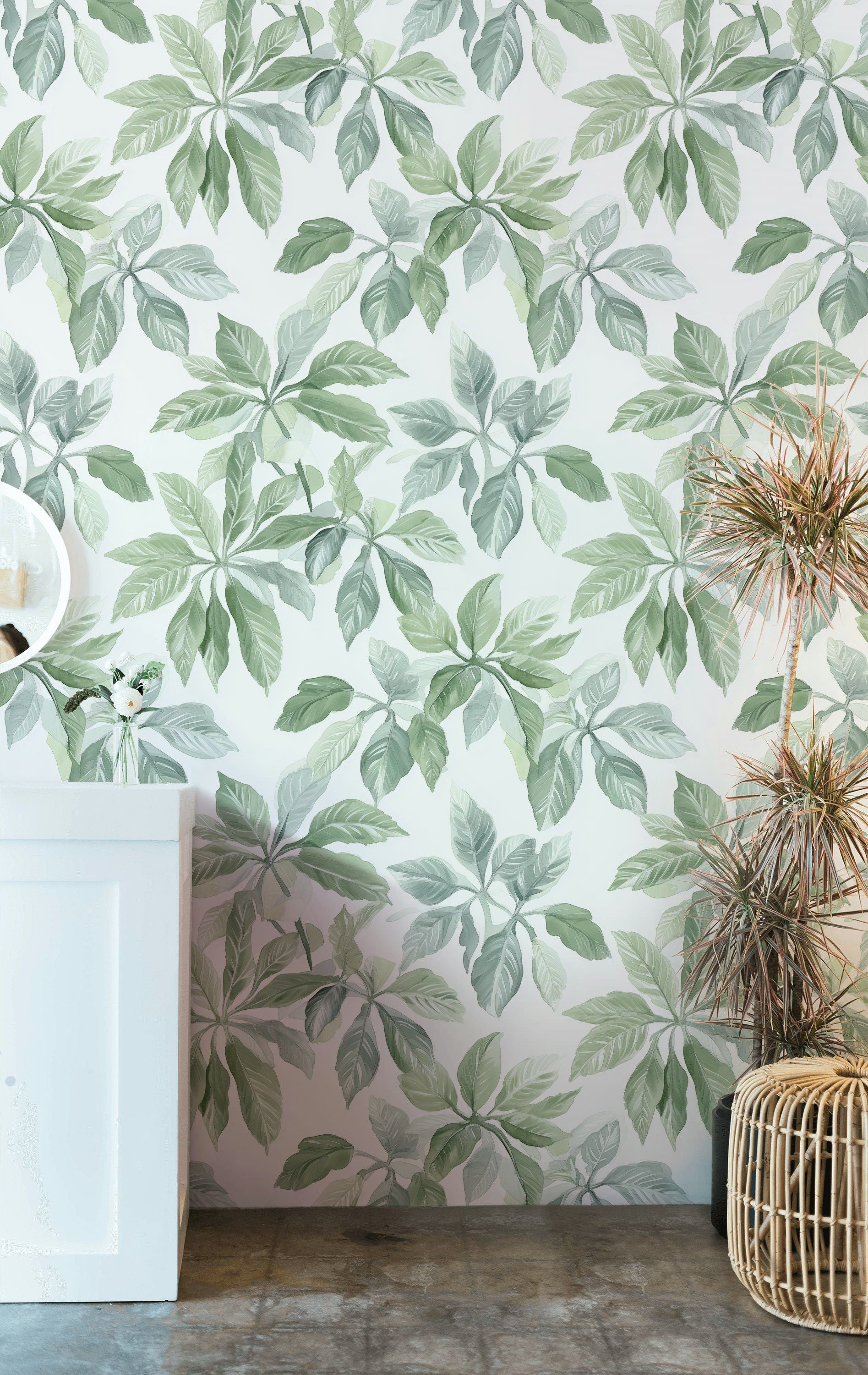 Soft Green Leaf Botanical Pattern Wallpaper