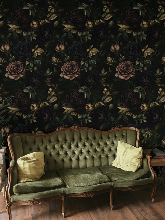 Moody Dark Floral Wallpaper Black Roses Gothic Wall Mural