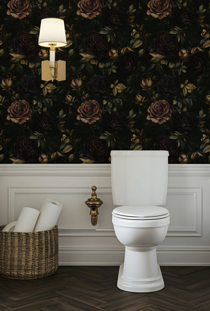Dark Mocha Floral Rose Elegance Wallpaper