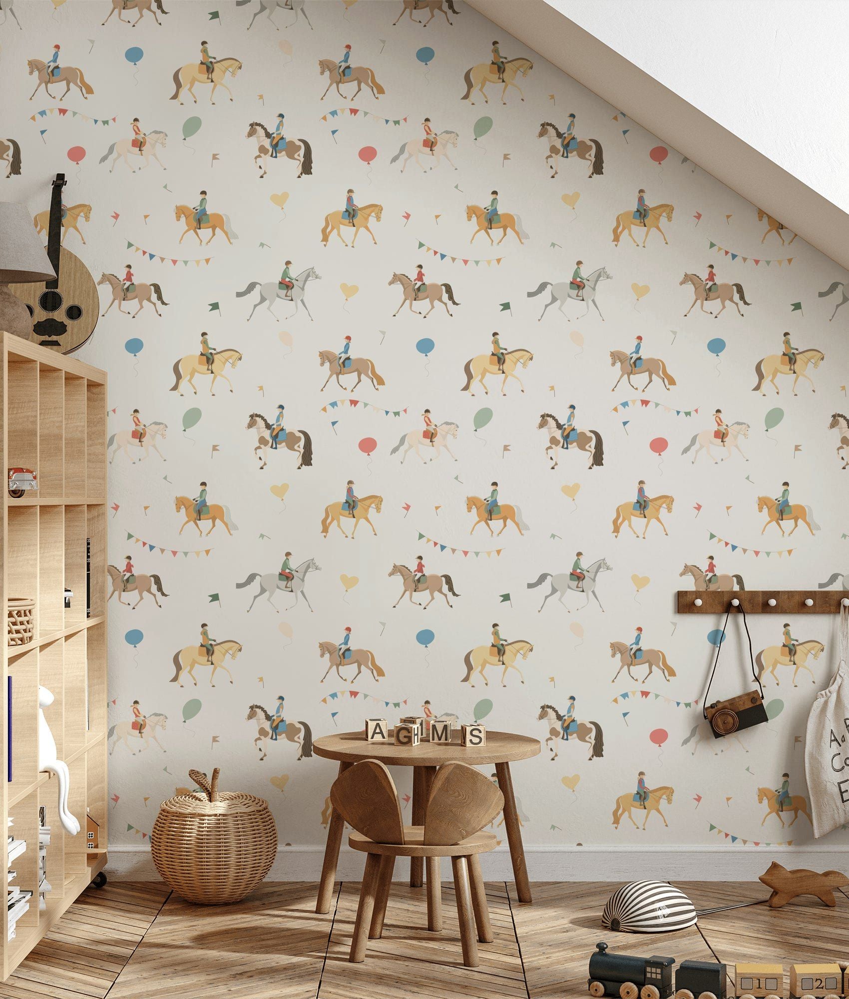 Multicolor Playful Horse Riders Kids Wallpaper