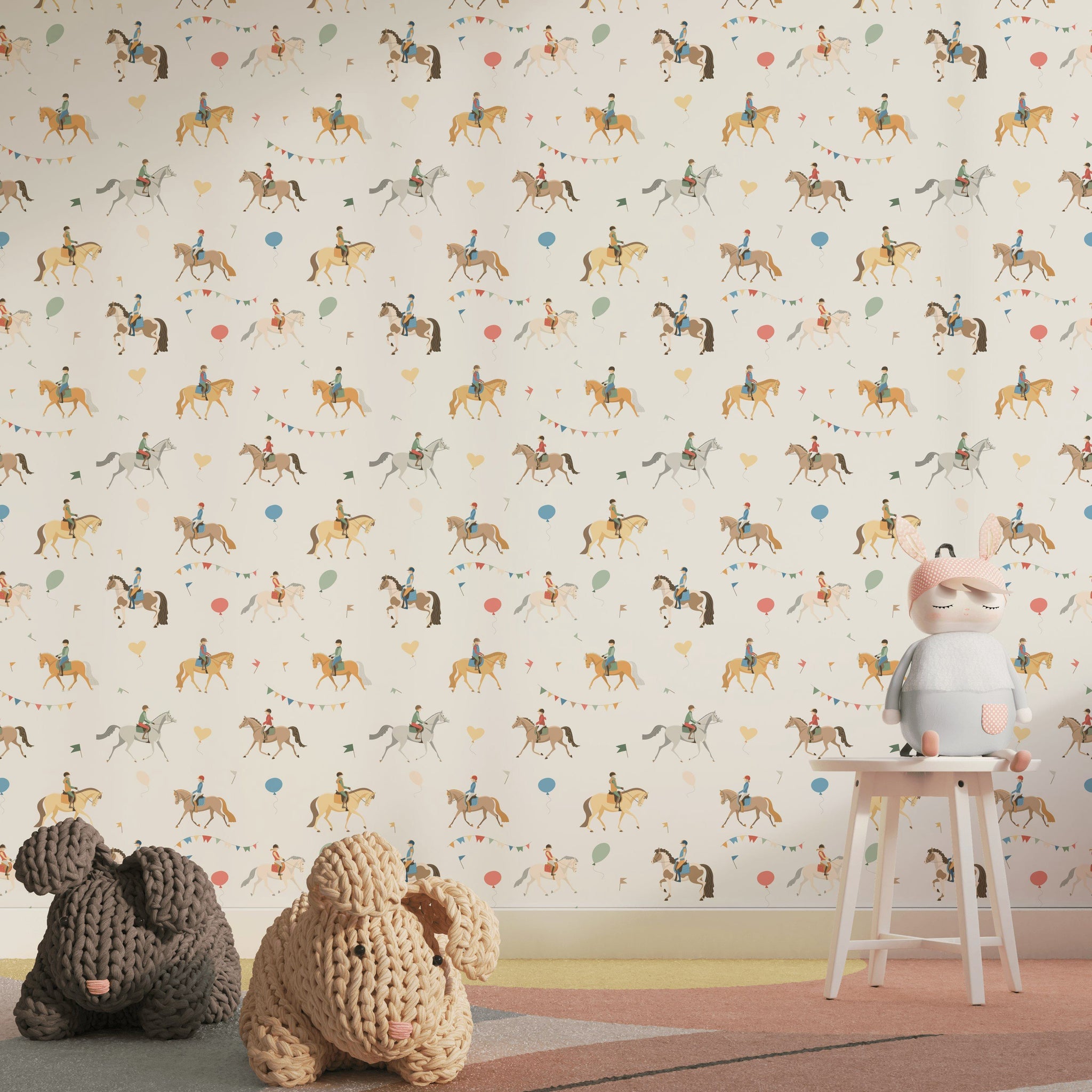 Multicolor Playful Horse Riders Kids Wallpaper