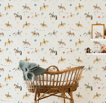 Multicolor Playful Horse Riders Kids Wallpaper