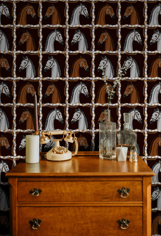 Equestrian Horse Belt Chain Wallpaper Removable Wall Mural