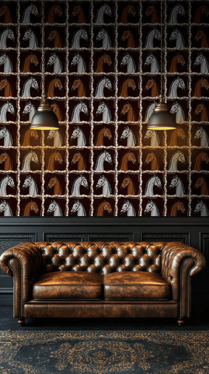 Dark Brown Horse Pattern Equestrian Wallpaper