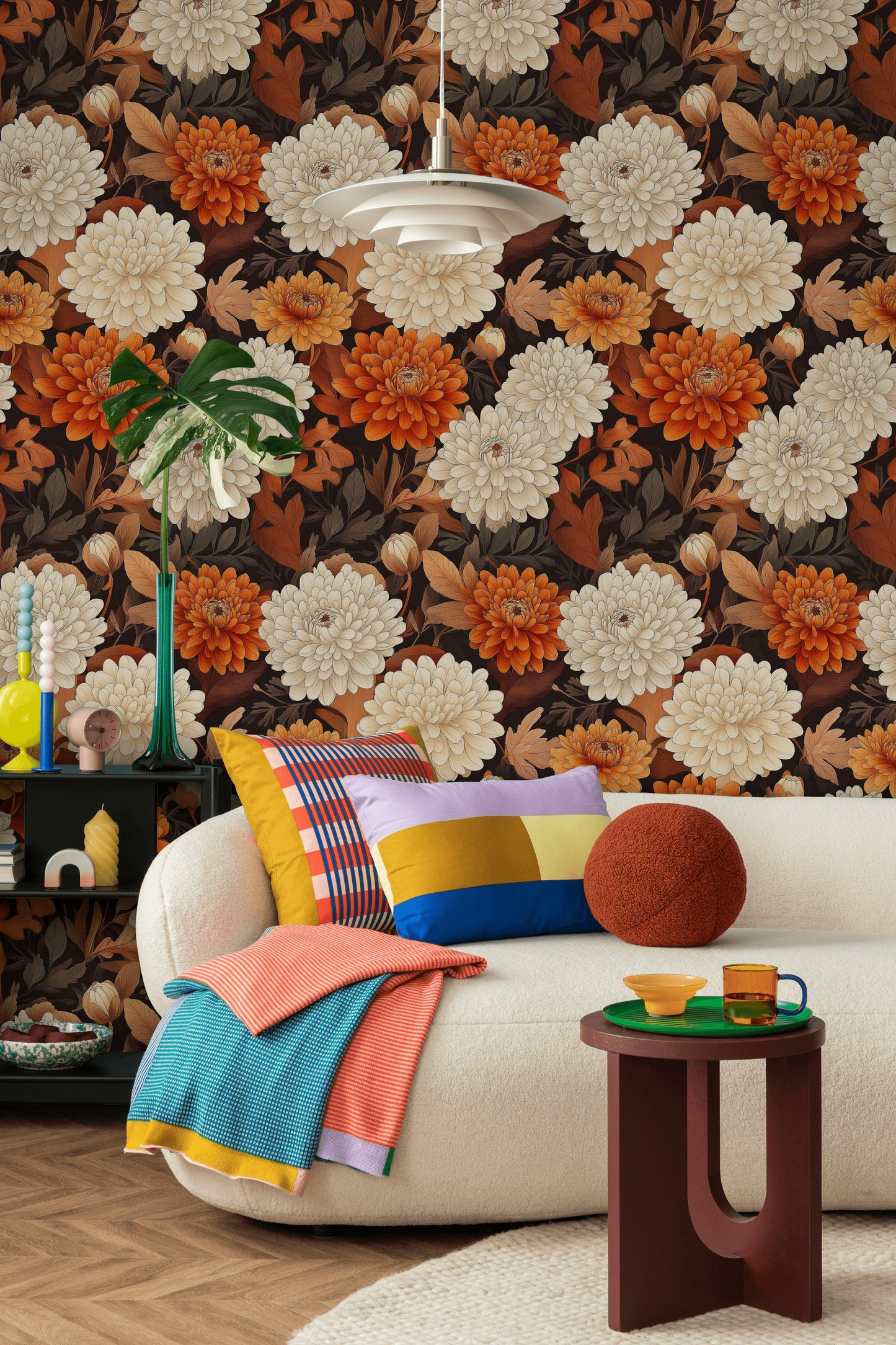 Autumn Chrysanthemum Wallpaper Orange Floral Wall Mural