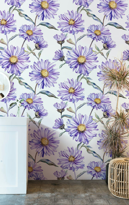 Lilac Purple Wildflower Pattern Wallpaper