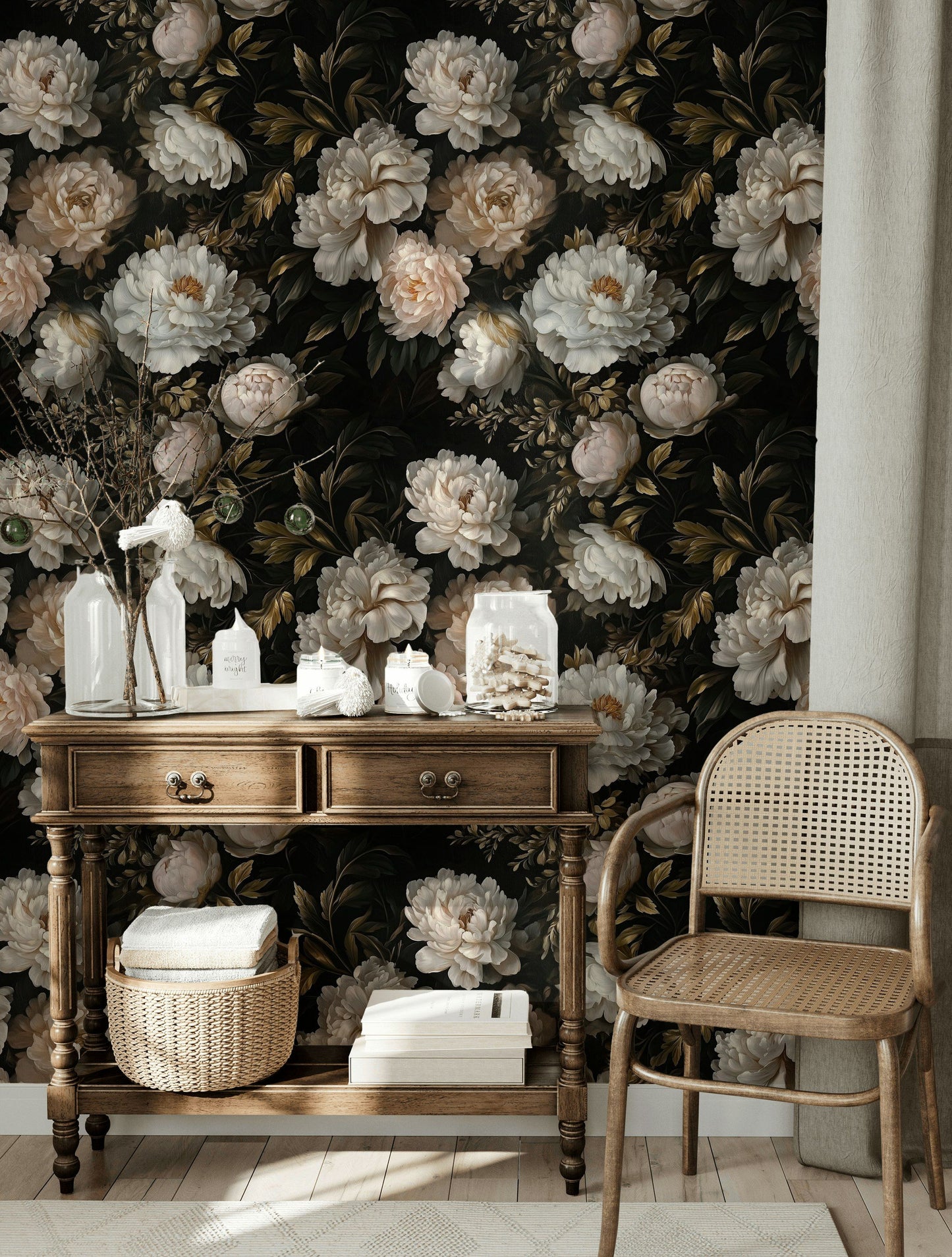 Dark Floral Wallpaper Moody Peony Wall Mural