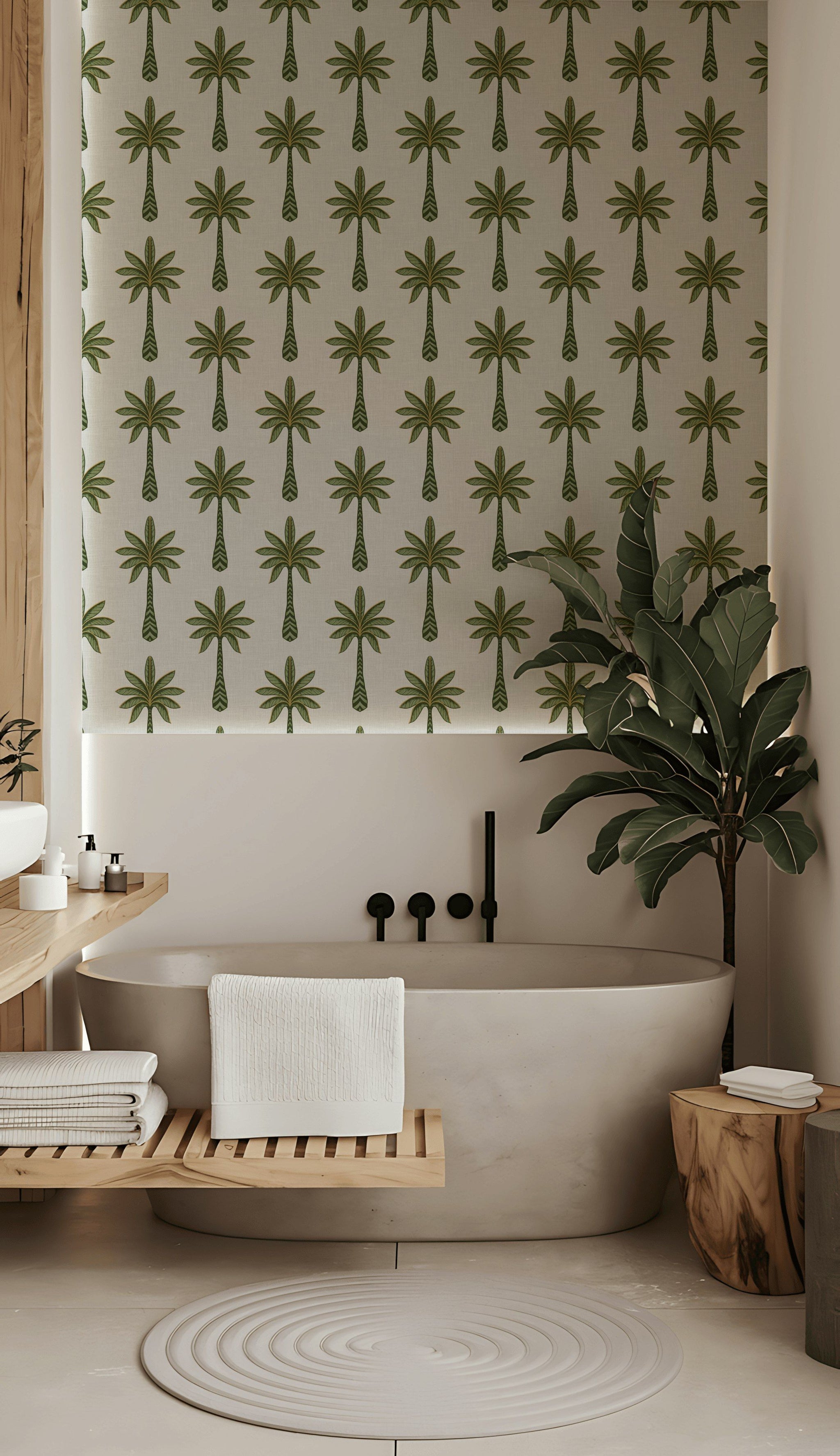 White and Green Palm Tree Pattern Wallpaper