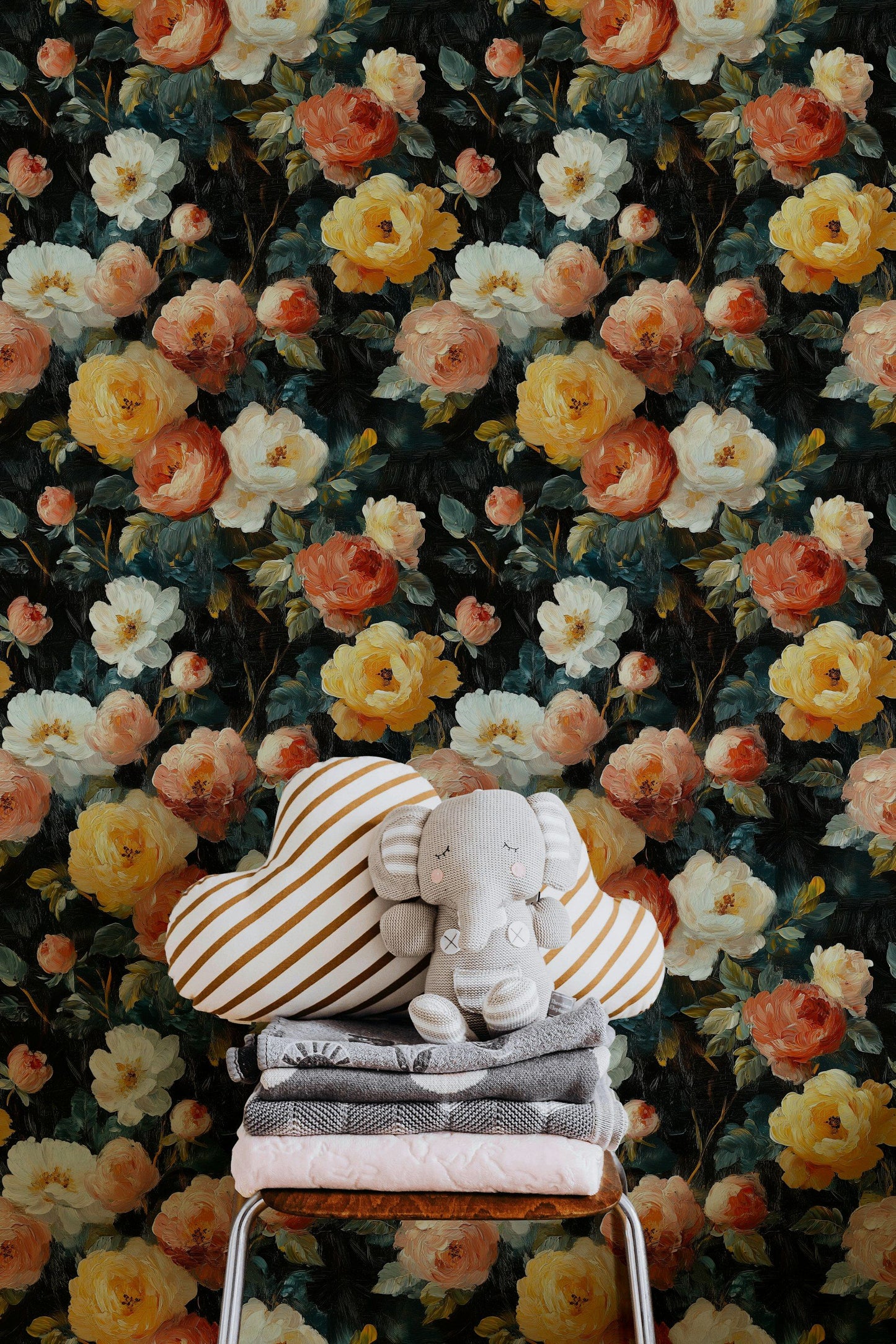 Oil Painted Roses Wallpaper Dark Floral Wall Mural