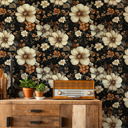 Cream Vintage Floral Bouquet Wallpaper