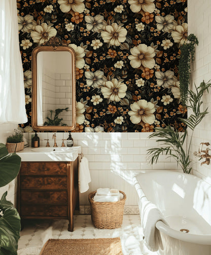 Cream Vintage Floral Bouquet Wallpaper