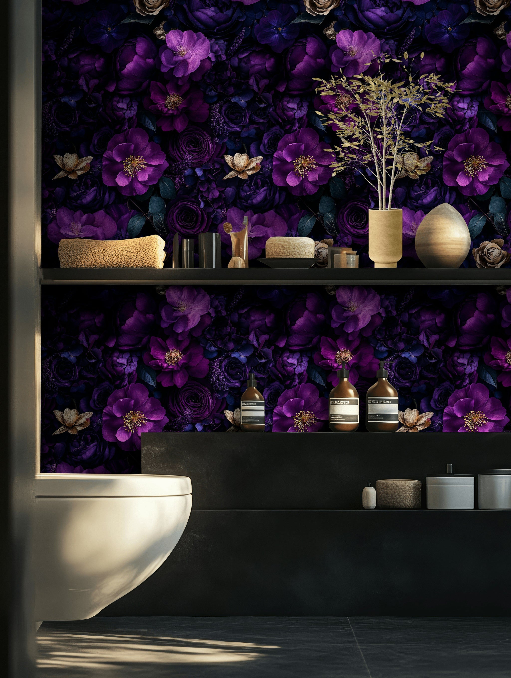 Deep Purple and Black Floral Rose Wallpaper