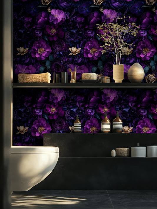 Luxurious Purple Floral Wallpaper Dark Moody Wall Mural