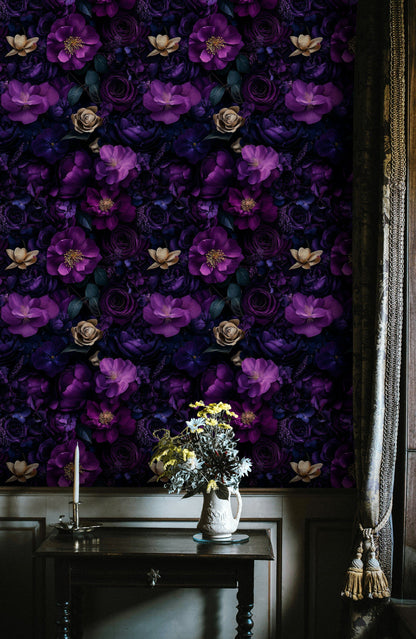 Deep Purple and Black Floral Rose Wallpaper