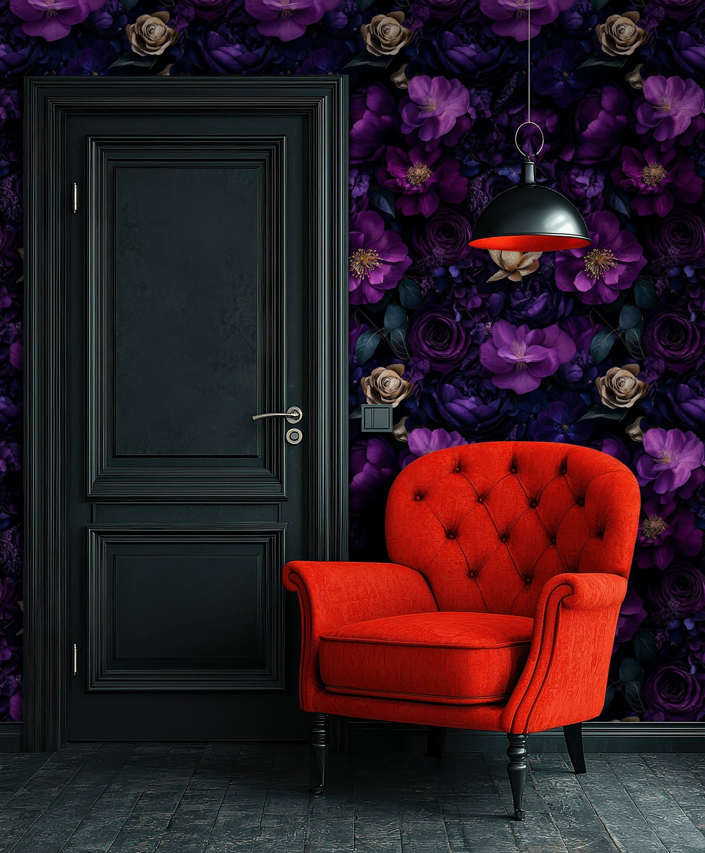 Luxurious Purple Floral Wallpaper Dark Moody Wall Mural