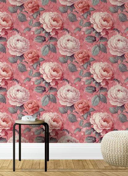 Blush Pink Peony Floral Wallpaper